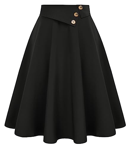 50s Style Black Vintage A-Line Skirt with Pockets
