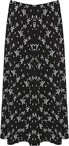 Floral Midi Skirt - Elastic Waist, Black/White (16-18)