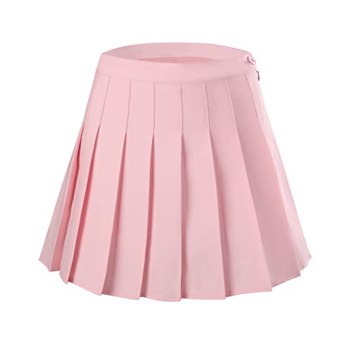 Pink High Waist Pleated Skater School Skirt - Women's