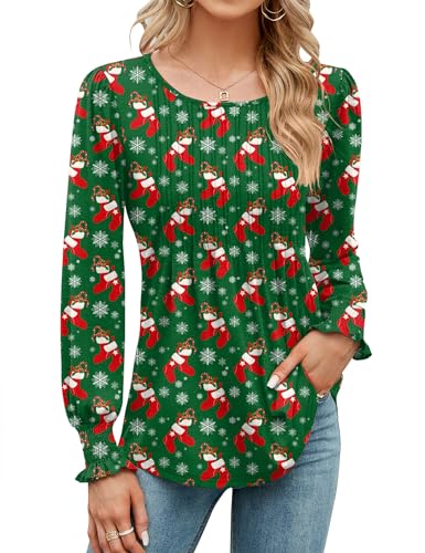 Rapbin Retro Christmas Puff Sleeve Tunic Blouse