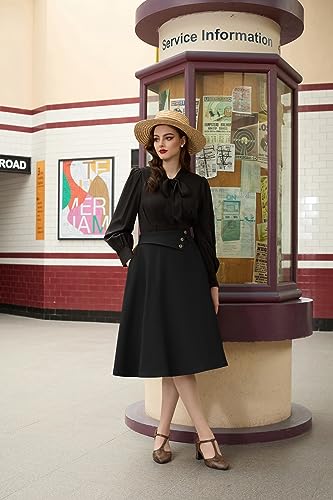 50s Style Black Vintage A-Line Skirt with Pockets