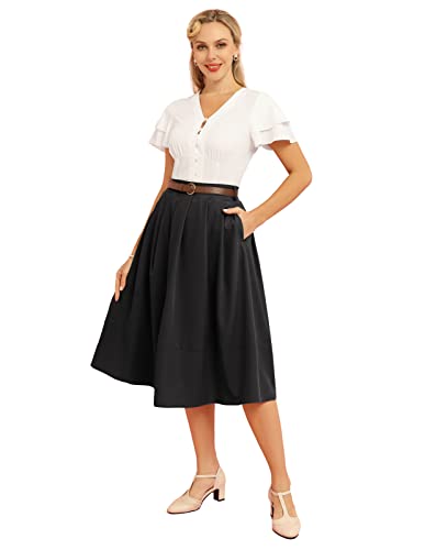 Women's Vintage A-line Skater Flared Midi Party Skirt