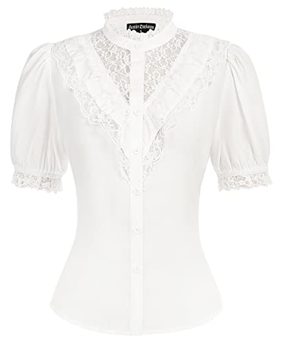Women's Victorian Ruffle Vintage Lace-up Blouse - Ivory