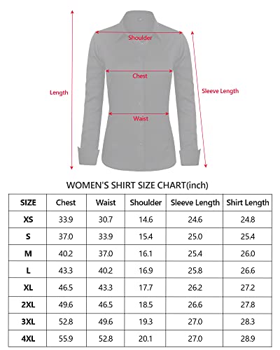 J.VER Women's Black Long Sleeve Plain Dress Shirt Fitted Stretch Executive Formal Shirt Blouse with Single Cuff S