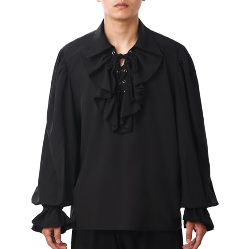 Vintage Men's Frilly Renaissance Pirate Shirt - Black