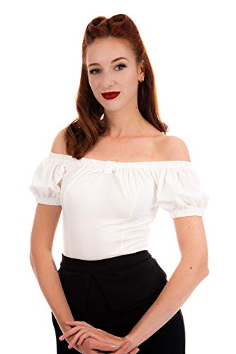 Vintage Off Shoulder Rockabilly Top - White - S