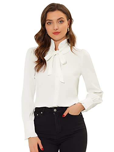 Allegra K Vintage Bow Tie Blouse - White