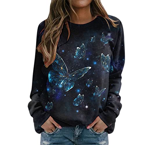 Gradient Print Ladies Jumper Sweatshirt with 3D Butterfly