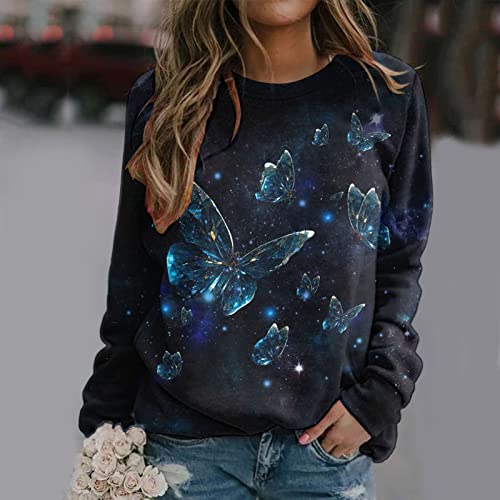 Gradient Print Ladies Jumper Sweatshirt with 3D Butterfly