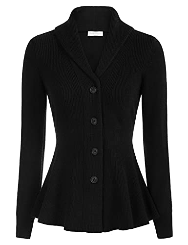 Black V-Neck Peplum Knit Cardigan for Women