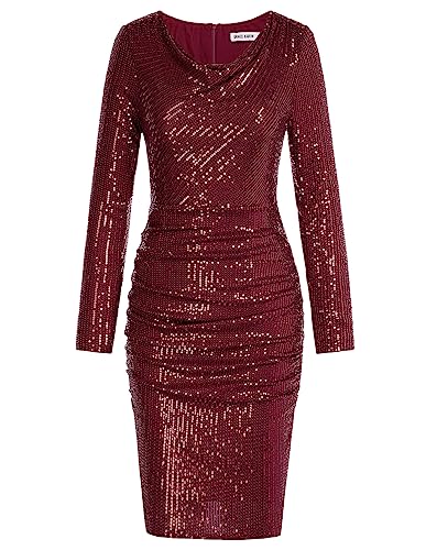 Vintage Wine Red Swing Neck Sequins Pencil Dress