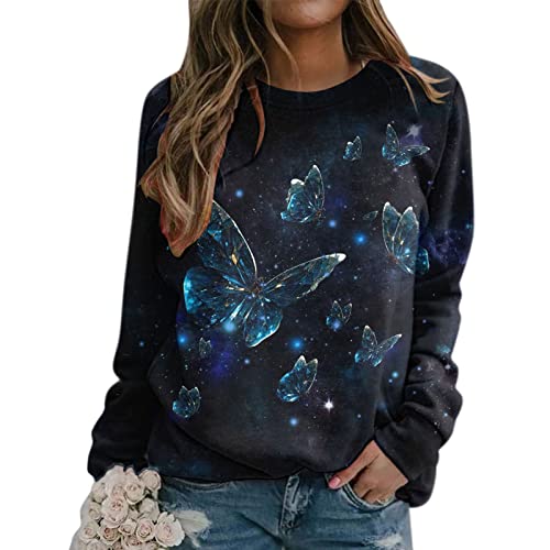 Gradient Print Ladies Jumper Sweatshirt with 3D Butterfly