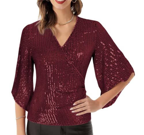 Women's Vintage Ruffle Sleeve Sequin Blouse