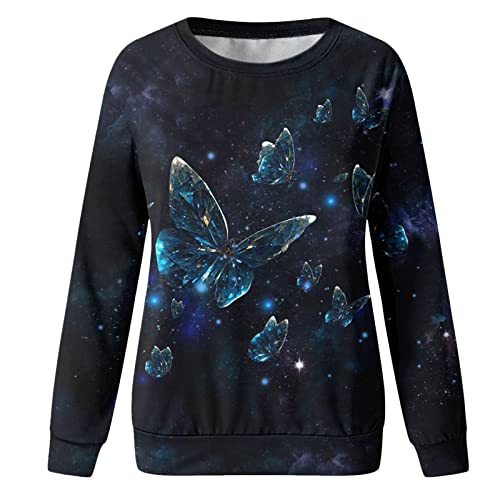 Gradient Print Ladies Jumper Sweatshirt with 3D Butterfly
