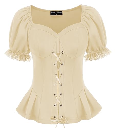 Renaissance Lace-Up Vintage Blouse - Short Sleeve