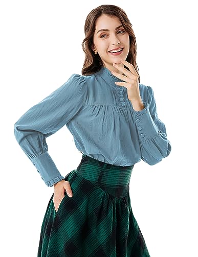 Renaissance Cotton Loose Pullover | Women's Stand Collar | Light Grey Blue