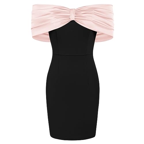 1950s Retro Off Shoulder Bodycon Dress – Black/Light Pink