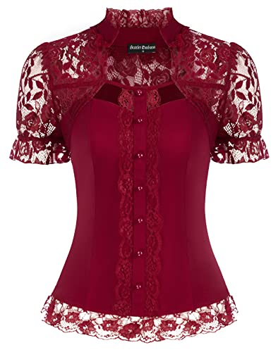 Vintage Retro Women's Wine Red Victorian Blouse Top