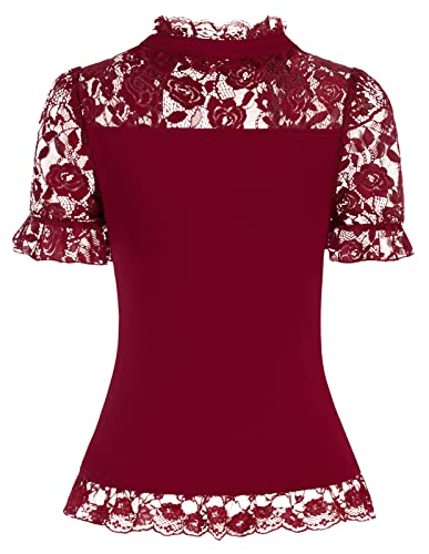 Vintage Retro Women's Wine Red Victorian Blouse Top