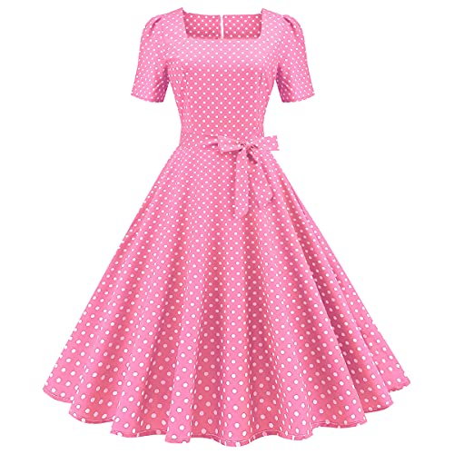 Vintage Retro Pink Polka Dot Swing Dress - Plus Size