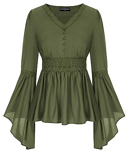 Medieval Renaissance Lace V-Neck Gothic Peplum Blouse