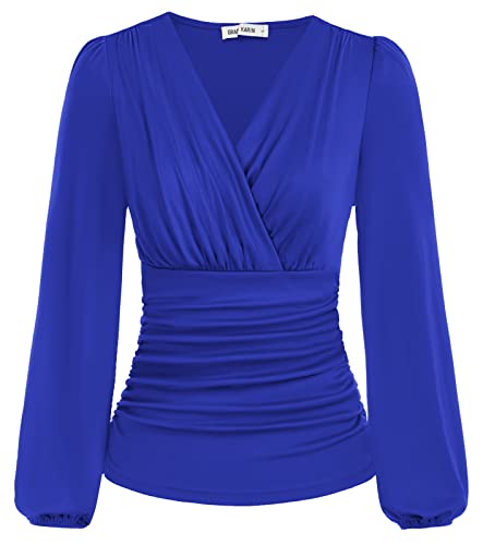 Grace Karin Elegant 1950s Retro Blouse - Royal Blue