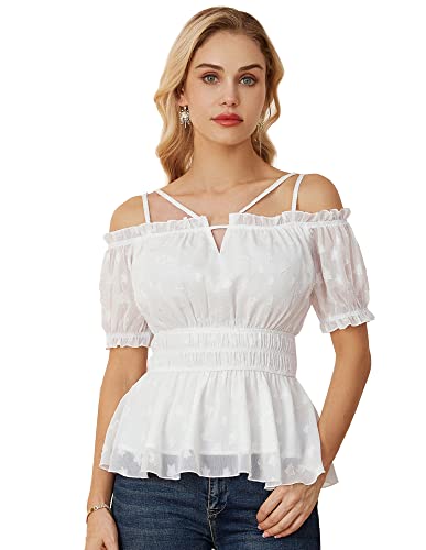 Vintage Retro Square Neck Ruffled Blouse - White