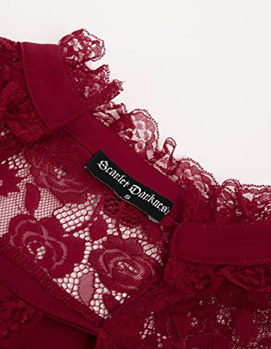 Vintage Retro Women's Wine Red Victorian Blouse Top