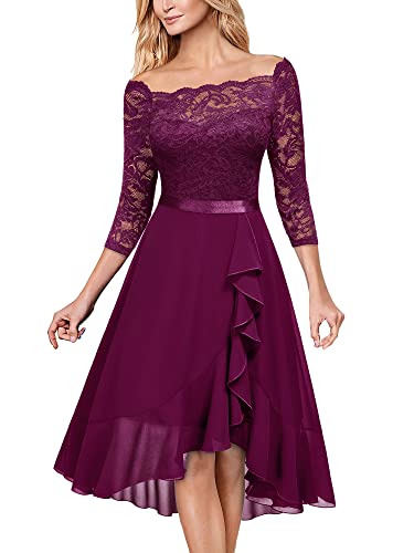 Elegant Off-Shoulder Lace Chiffon Midi Dress