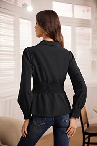 1950s Retro Black Long Sleeve Party Blouse