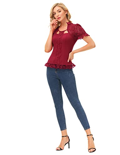 Vintage Retro Women's Wine Red Victorian Blouse Top