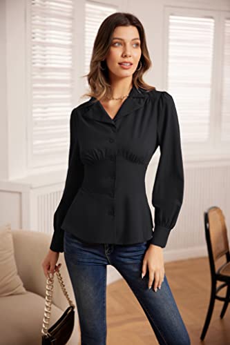 1950s Retro Black Long Sleeve Party Blouse