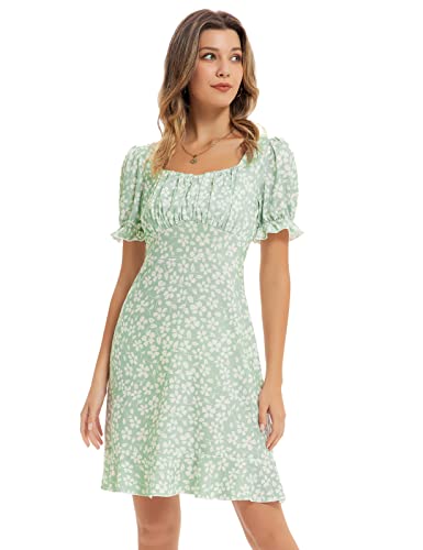 Vintage Floral A-line Cocktail Dress, Light Green M