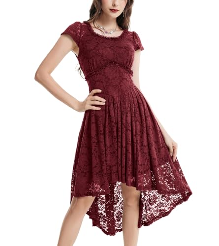 Elegant Lace High-Low Gothic Dress in Wine