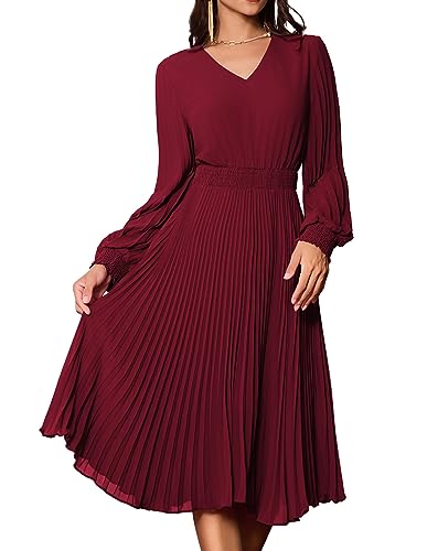 Vintage Wine V-Neck Midi Office Dress