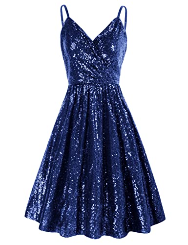Shiny Club Night Sequin Dress - Navy Blue