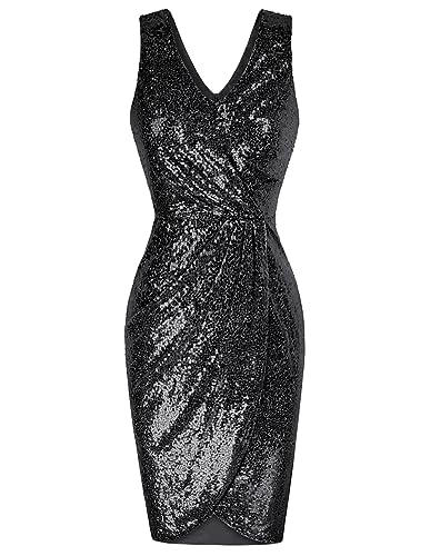Vintage/Retro Elegant Sequined Bodycon Dress - Black XXL
