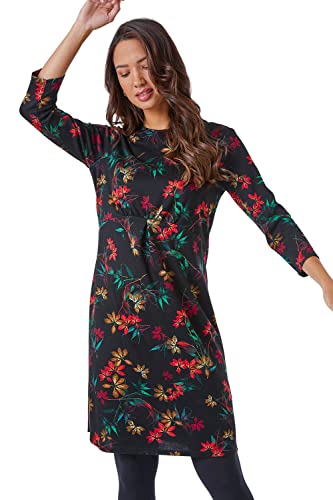 Vintage Bohemian Tunic Dress - Black/Red/Green, Size 16