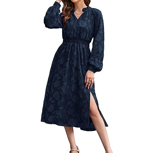 Vintage Navy Blue V-Neck Smock Dress
