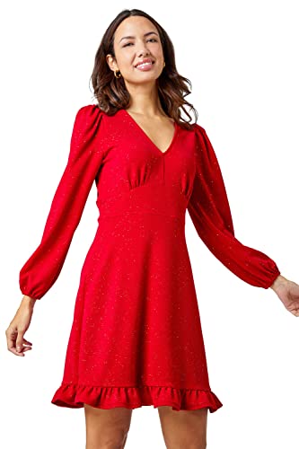 Red Glitter Frill Hem Dress - Size 14