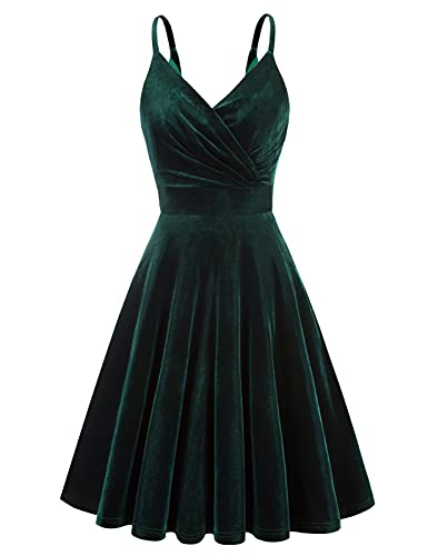 Vintage Dark Green Velvet V-Neck A-line Evening Dress