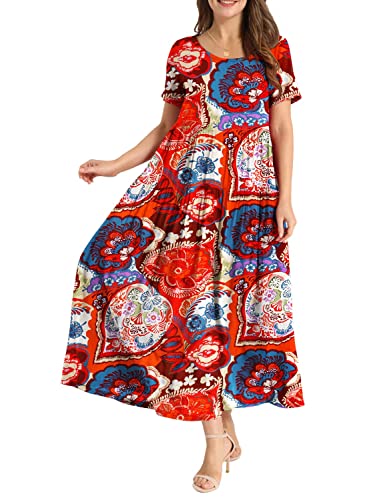 Bohemian Swing Maxi Dress with Floral Print (2XL)