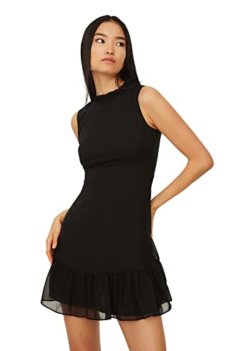 Vintage Black A-line Woven Dress for Women
