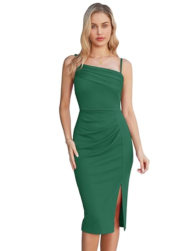 50s Retro Swing V-Neck Dress - Dark Green
