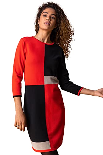 Orange Black Knit Jumper Dress - Size 14