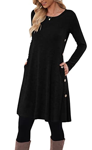 Women's Black Button Jumper Tunic Dress