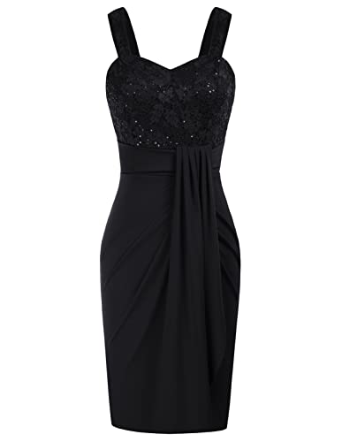 Grace Karin Black Irregular Wrap Hem Pencil Dress