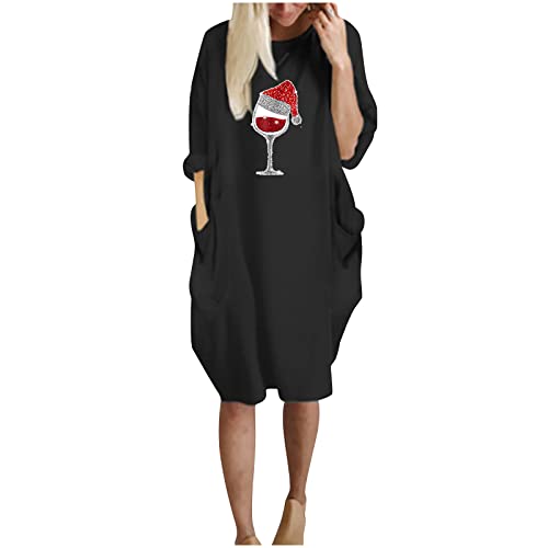 Vintage Christmas Sweater Dress with Xmas Tree Print