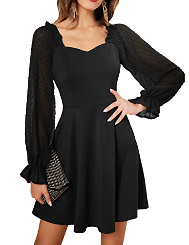 Swiss Dot Swing Wedding Guest Dress - Black