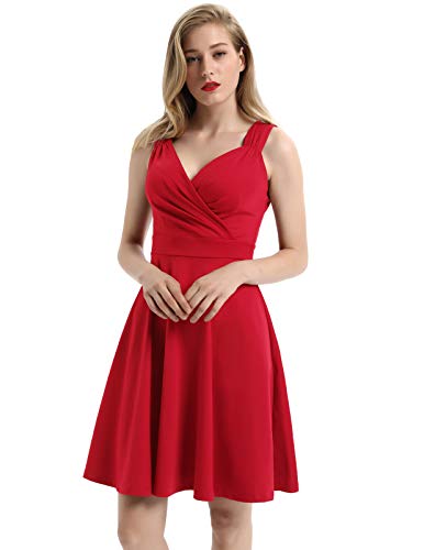 Retro 1950s Audrey Hepburn Dress, Red, Size L